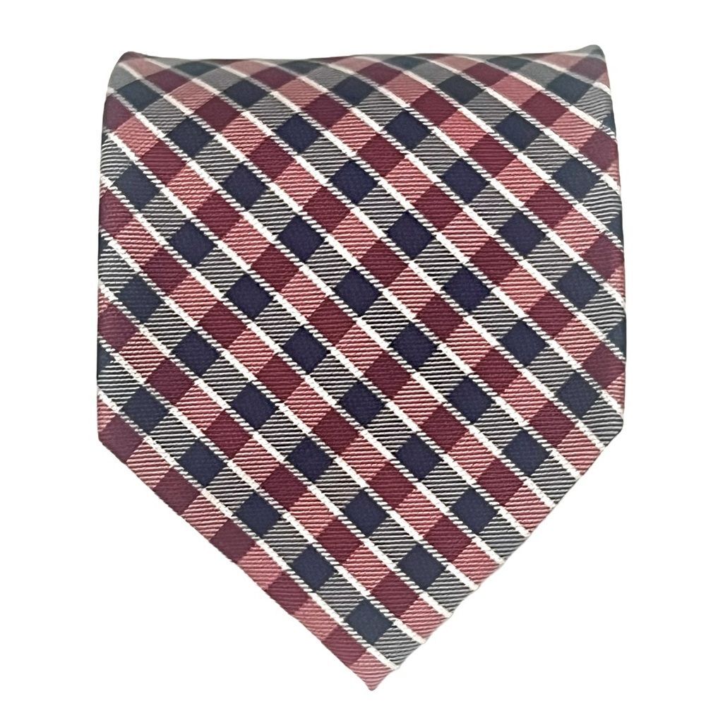 Nautica 100% Silk Mens‎ Designer Tie Red Blue Preppy Checkered Americana Necktie